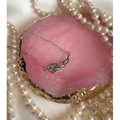 Celebrytka srebrna - skrzydło Anioła z kryształami