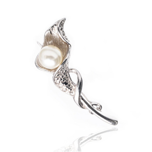Piękna srebrna broszka KALIA z perłą